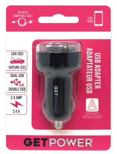 GetPower® 2.4 Amp Dual USB to DC Car Adapter