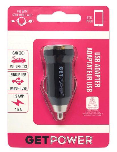 GetPower® 1.5 Amp Single USB to DC Car Adapter