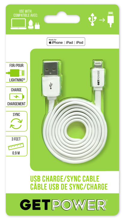 GetPower® 3ft. Charge/Sync USB Cable – Apple® Lightning®
