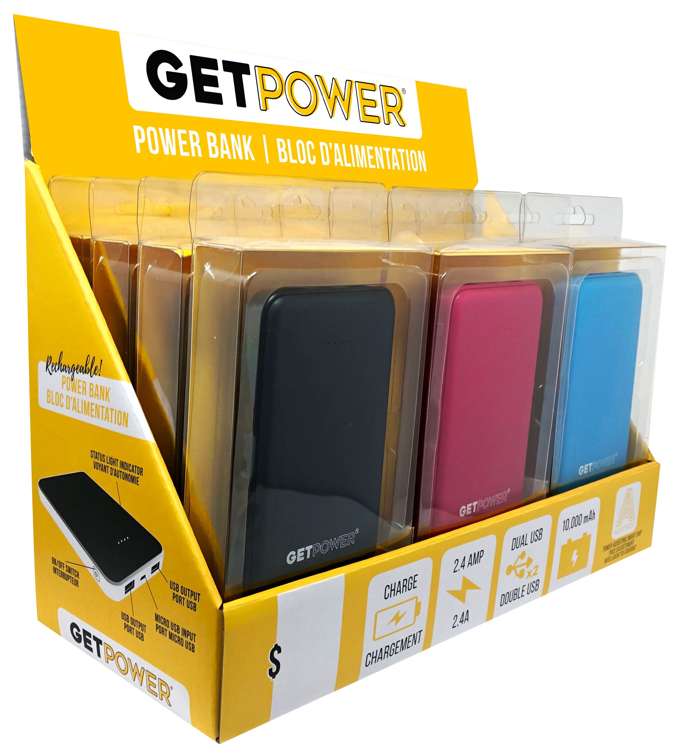 GetPower® 10000 mAh 2.4Amp Dual USB -12pc | Aries Manufacturing - A Division of Boss Tech Products, Inc.