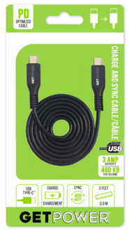 GetPower® 3ft. Certified USB-C™ to USB-C™ PD Optimized 3Amp Charge/Sync Cable